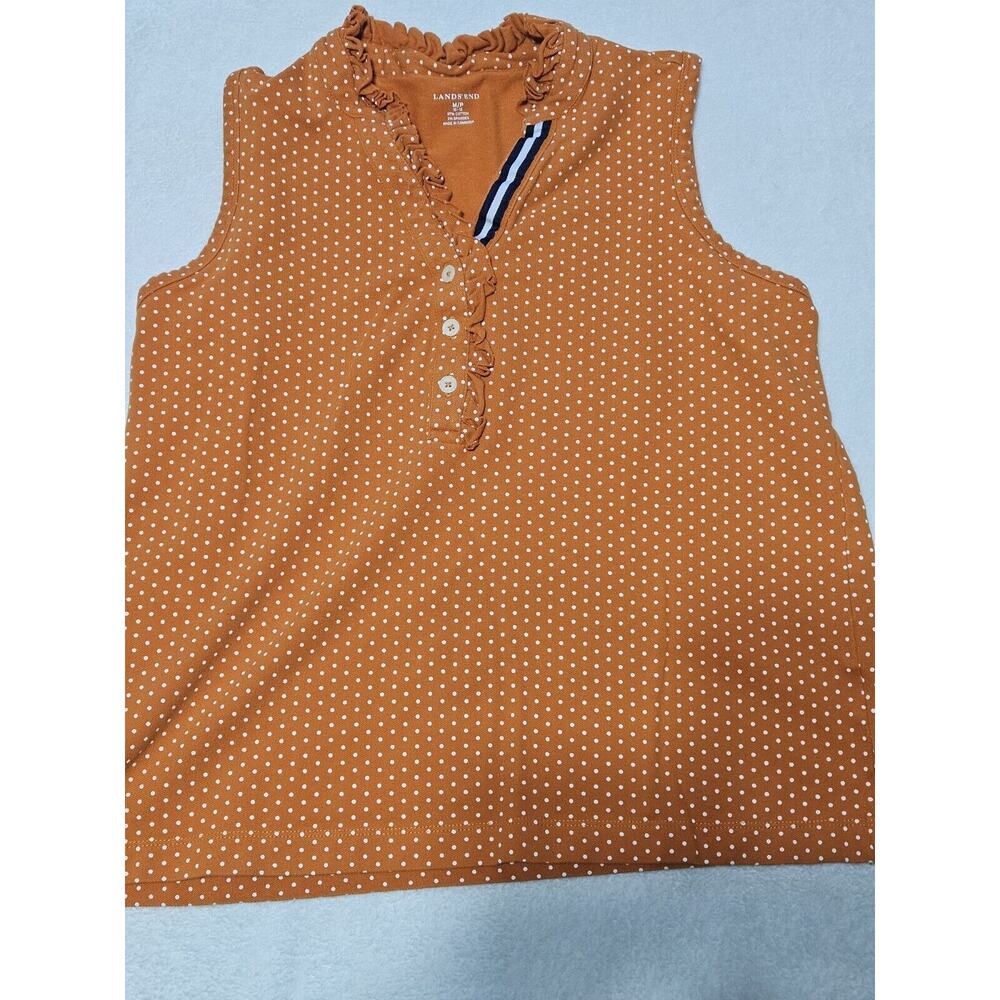 Lands End Blouse Women Medium Polka Dot Sleeveless Top Orange Ruffles